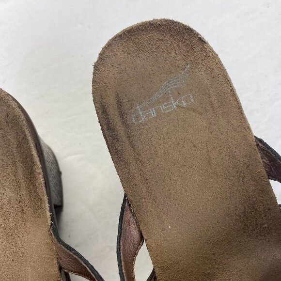 DANSKO Womens Size 40 Dina Black Leather High Heel Stappy Open Toe Slide Sandals - Picture 13 of 15